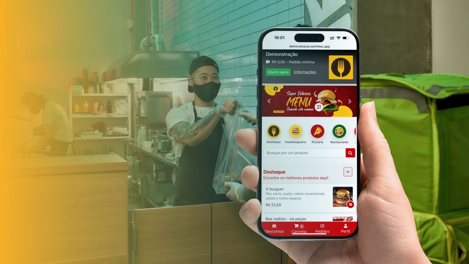 Sistema de delivery WorthTec com atendimento nacional e suporte em Uberlândia e São Gotardo.